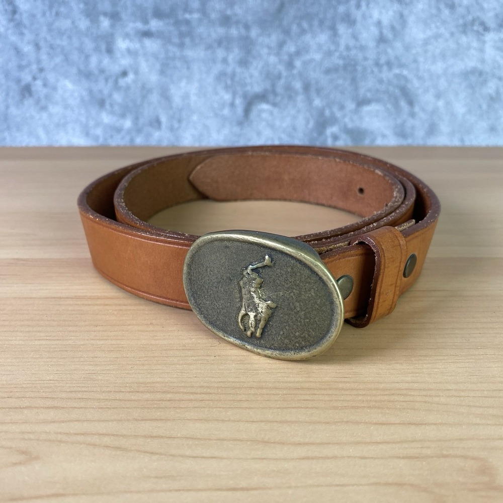 Vintage Polo Ralph Lauren Belt Mens Size 36 Brown Leather Brass Pony Buckle 70s